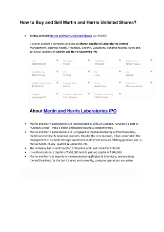 How to Buy and Sell Martin and Harris Unlisted Shares