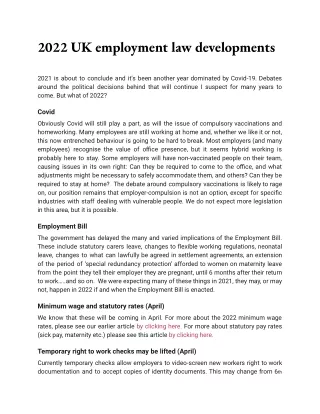 2022 UK employment law developments
