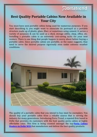 best quality portable cabins now available