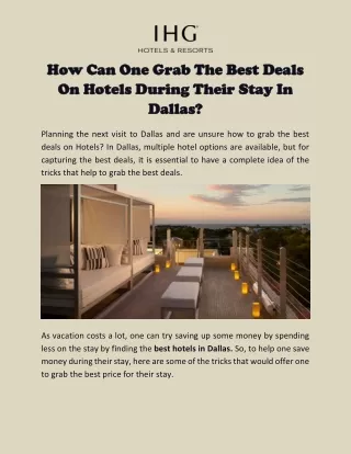 Best Deals On Hotels During Their Stay in Dallas