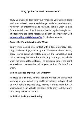 Why Opt for Car Wash in Norman OK