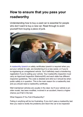 how to ensure that you pass your roadworthy