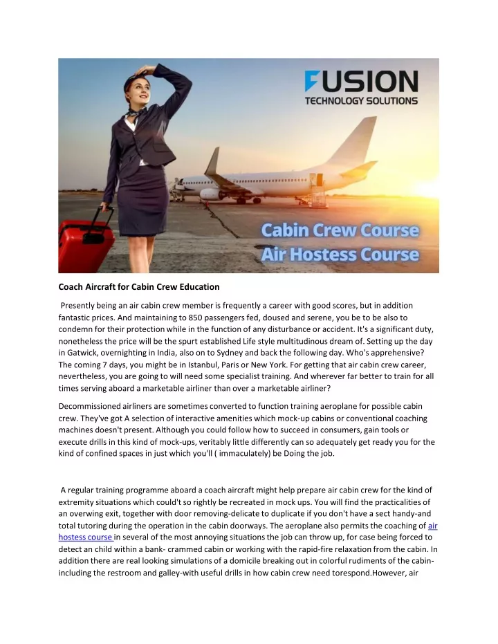 coach aircraft for cabin crew education