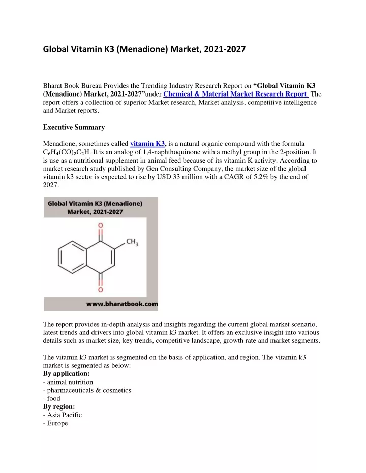 global vitamin k3 menadione market 2021 2027