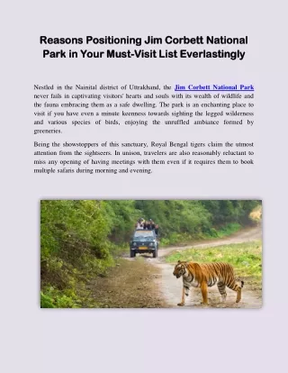Reasons Positioning Jim Corbett National Park in Your Must-Visit List Everlastin