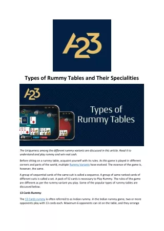 types of rummy tables and their specialities