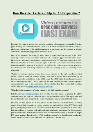how do video lectures help in ias preparation