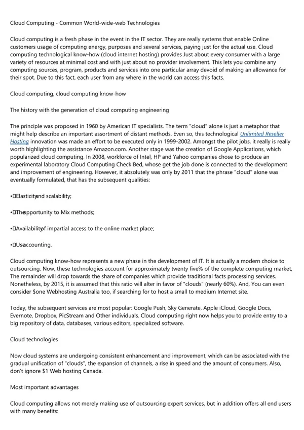 Cloud Computing - Common World wide web Technologies