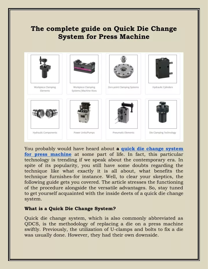 the complete guide on quick die change system