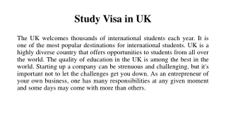 Study Visa in UK