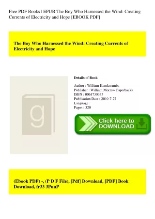 Free PDF Books  EPUB The Boy Who Harnessed the Wind Creating Currents of Electricity and Hope [EBOOK PDF]
