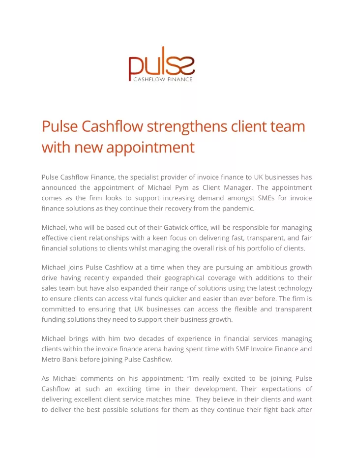 pulse cashflow strengthens client team with