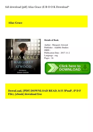 full download [pdf] Alias Grace (E B O O K Download^