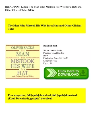 [READ PDF] Kindle The Man Who Mistook His Wife for a Hat and Other Clinical Tales NEW!