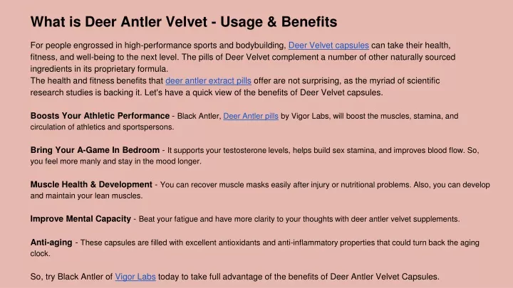 what is deer antler velvet usage benefits
