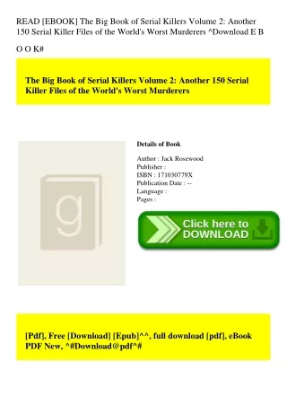 READ [EBOOK] The Big Book of Serial Killers Volume 2 Another 150 Serial Killer Files of the World's Worst Murderers ^Dow