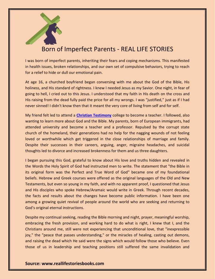 born of imperfect parents real life stories