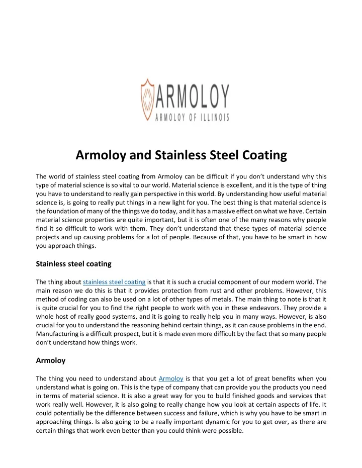 armoloy and stainless steel coating