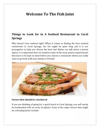 Things to Look for in A Seafood Restaurant in Coral Springs