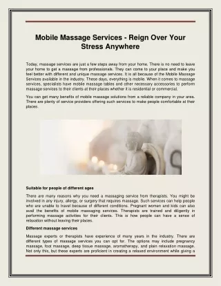 Mobile Massage Services - Reign Over Your Stress Anywhere
