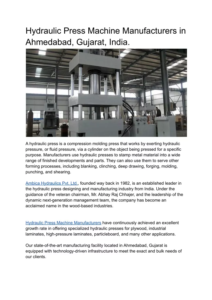 hydraulic press machine manufacturers