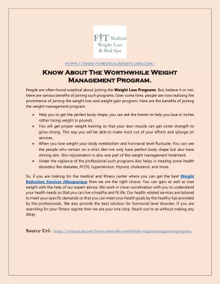 Know About The Worthwhile Weight Management Program.
