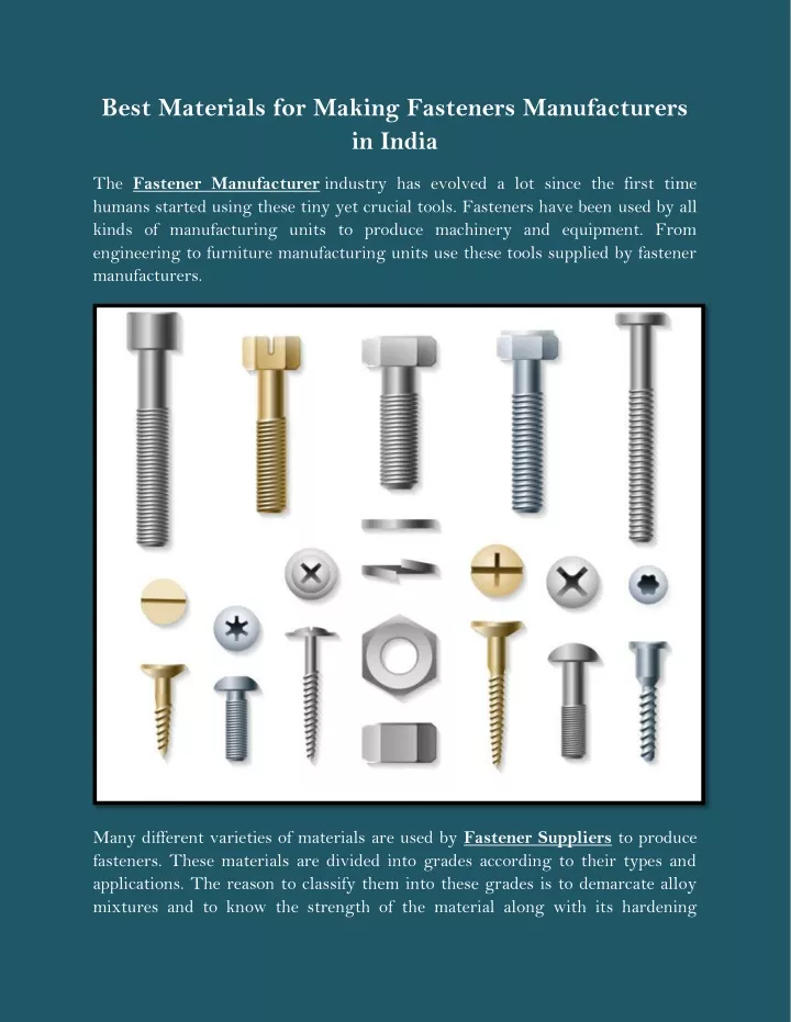 best materials for making fasteners manufacturers