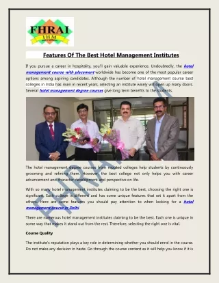 features of the best hotel management institutes