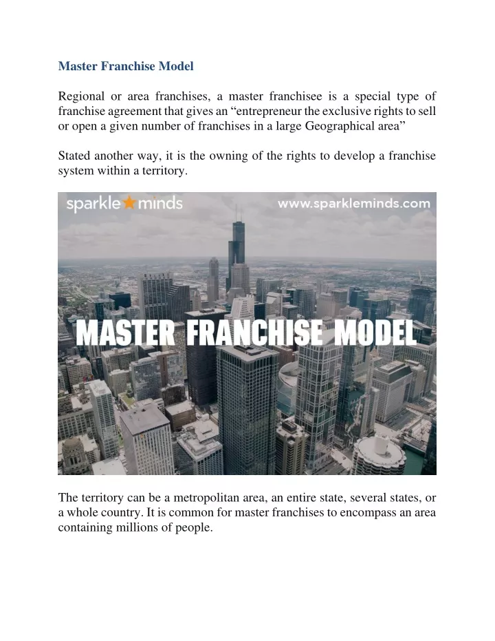 master franchise model regional or area