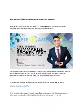 most repeated pte listening summarize spoken text