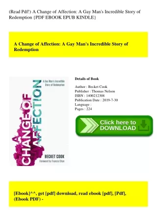(Read Pdf!) A Change of Affection A Gay Man's Incredible Story of Redemption {PDF EBOOK EPUB KINDLE}
