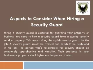 Aspects to Consider When Hiring a Security Guard