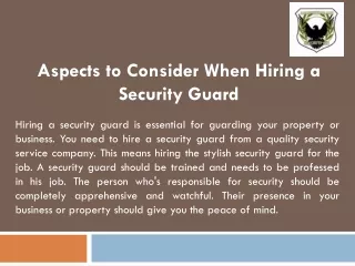 aspects to consider when hiring a security guard