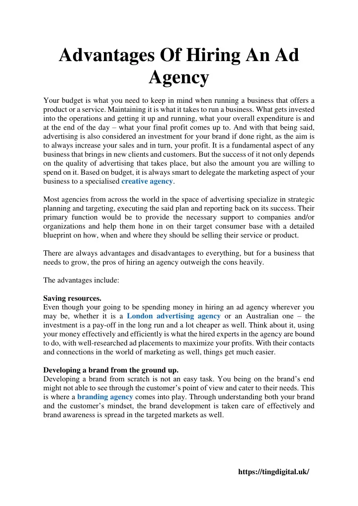 advantages of hiring an ad agency