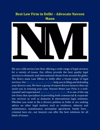Best Law Firm in Delhi – Advocate Naveen Mann