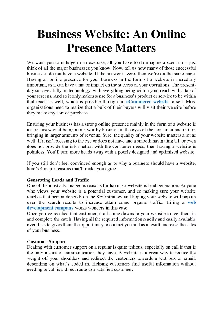 business website an online presence matters