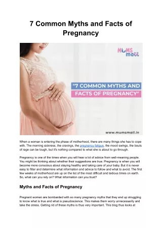 Common Myths and Facts Related to Pregnancy