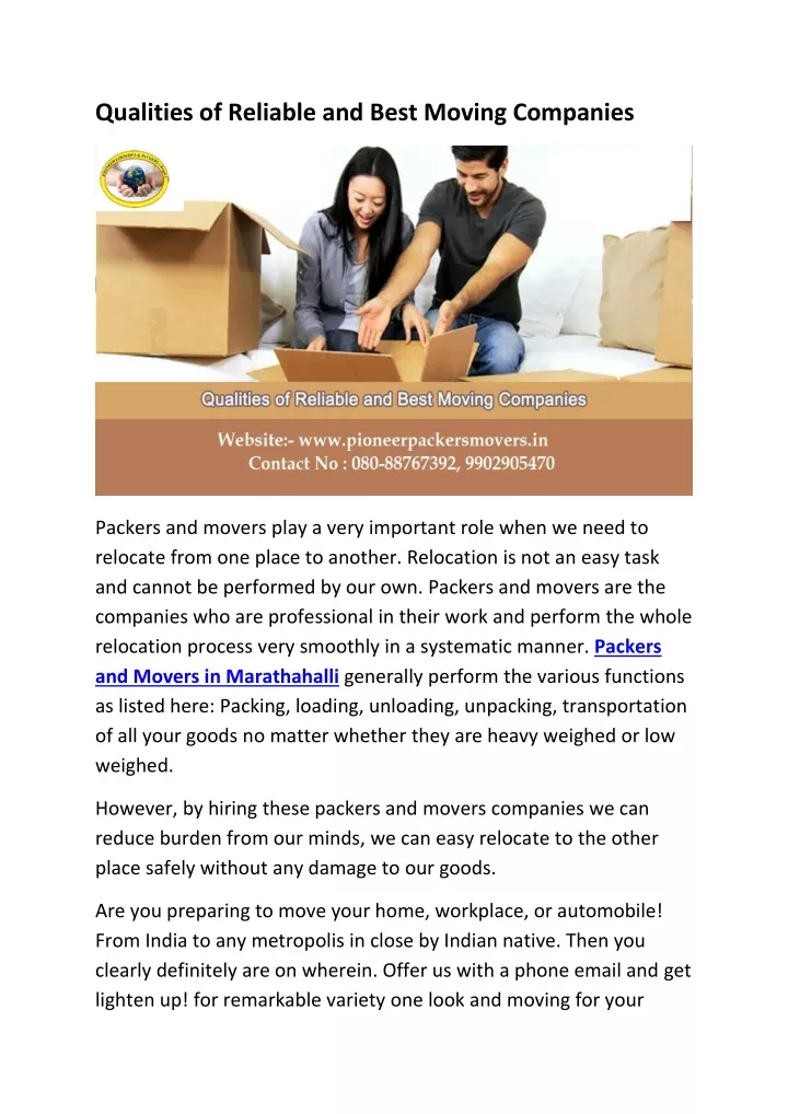 qualities of reliable and best moving companies