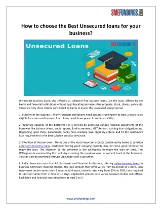 How to choose the Best Unsecured loans for your business?