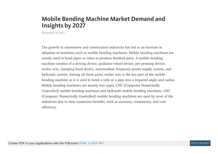 mobile bending machine market demand and insights