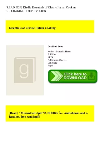 [READ PDF] Kindle Essentials of Classic Italian Cooking EBOOKKINDLEEPUBDOCX