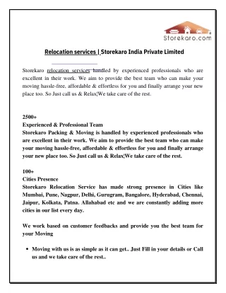 Relocation services | Storekaro India Private Limited