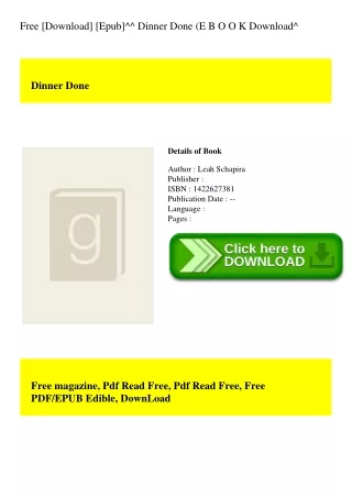 Free [Download] [Epub]^^ Dinner Done (E B O O K Download^