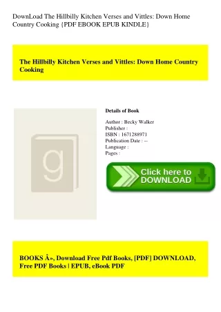 DownLoad The Hillbilly Kitchen Verses and Vittles Down Home Country Cooking {PDF EBOOK EPUB KINDLE}
