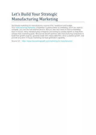 Let’s Build Your Strategic Manufacturing Marketing