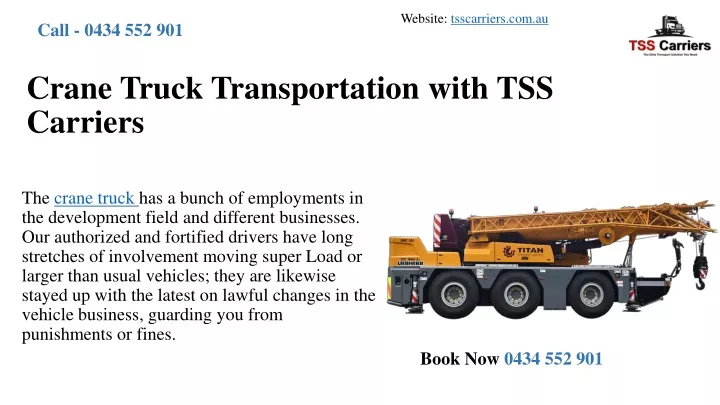 crane truck transportation with tss carriers