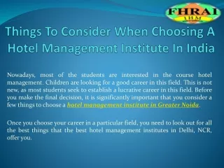 Things To Consider When Choosing A Hotel Management Institute In India