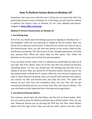 how to perform factory reset on window 10