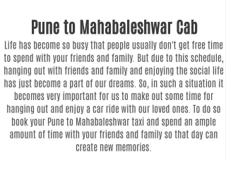 Pune to Mahabaleshwar taxi