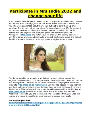 participate in mrs india 2022 and change your life